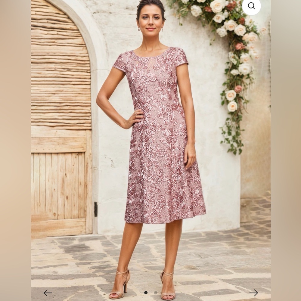 Alex Evenings Dusty Rose Lace Midi Dress